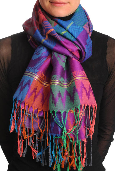 Reversed Roses On Purple Pashmina With Tassels