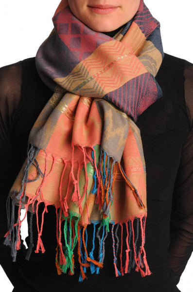 Reversed Roses On Beige Pashmina With Tassels