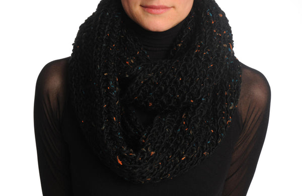 One Or Two Loops Knitted Black Melange Snood