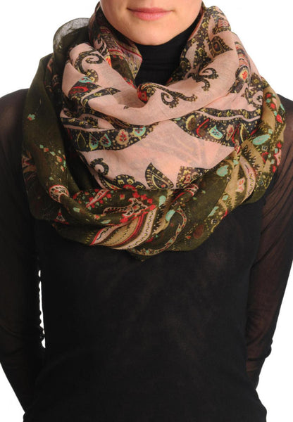 Olive Green & Red Turkish Flowers On Pink Scarf