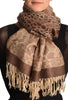 Beige Circles And Beige Flowers On Brown Pashmina With Tassels