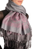 Grey Circles And Soft Pink Flowers On Light Grey Pashmina With Tassels