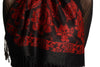 Black Circles And Red  Flowers On Black Pashmina With Tassels