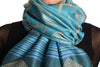 Assimetrical Ornaments On Blue Pashmina With Tassels