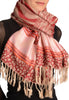 Assimetrical Ornaments On Dark Red Pashmina With Tassels