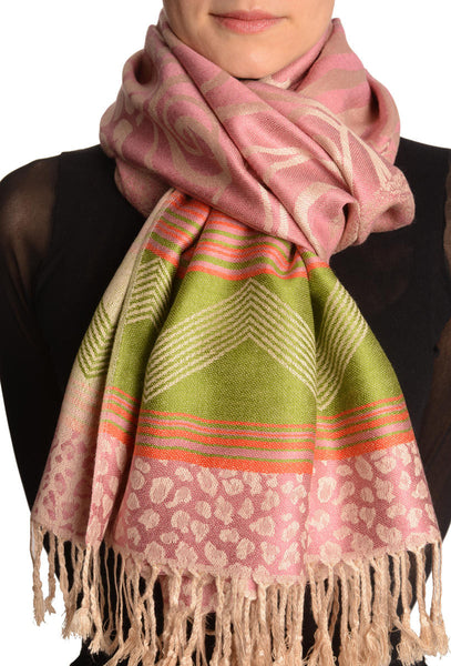 Assimetrical Ornaments On Soft Pink Pashmina With Tassels