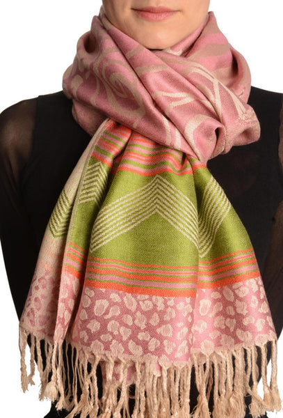 LissKiss Roses On Olive Green Pashmina Feel With Tassels - Scarf at   Women's Clothing store