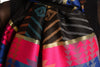 Aztec Patern On Pink & Blue With Gold Lurex Pashmina With Tassels