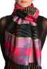 Aztec Patern On Puce Pink & Magenta With Gold Lurex Pashmina With Tassels