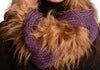 Purple Pink Knitted Plait Style Snood With Faux Fur
