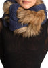 Navy Blue Knitted Plait Style Snood With Faux Fur