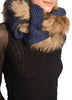 Navy Blue Knitted Plait Style Snood With Faux Fur