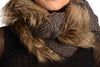 Slate Grey Knitted Plait Style Snood With Faux Fur