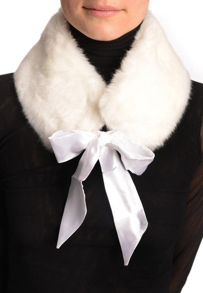 White Faux Fur Collar With Satin Bow Collar Scarf