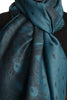 Peacock Feathers On Prussian Blue Pashmina With Tassels