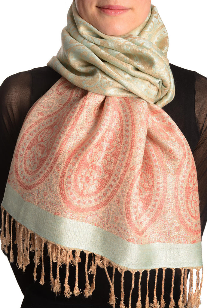 Reversed Paisley On Moss Green Pashmina With Tassels