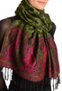 Small Clovers On Olive Green Pashmina With Tassels