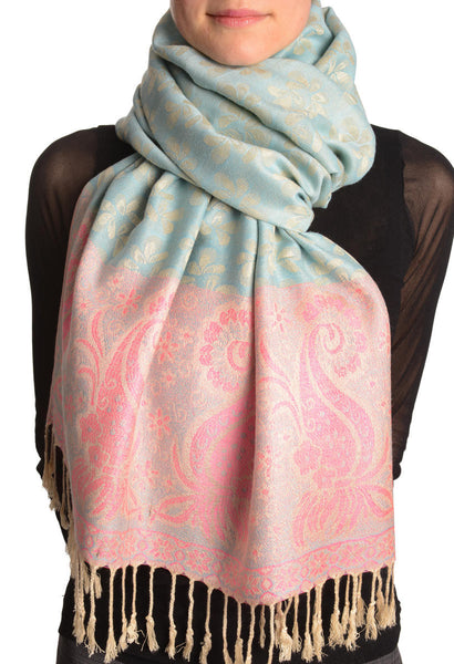 Small Clovers On Moss Green Pashmina With Tassels