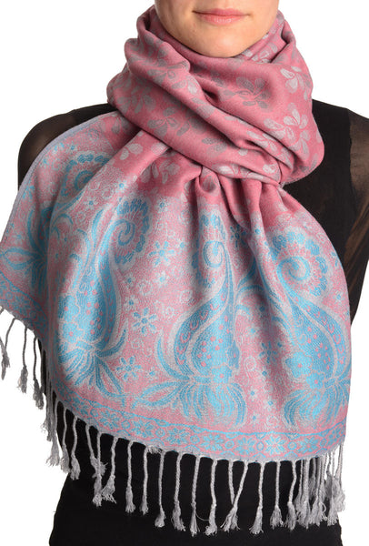 Small Clovers On Chestnut Pink Pashmina With Tassels