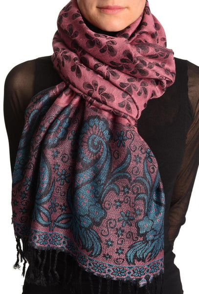 Small Clovers On Persian Pink Pashmina With Tassels