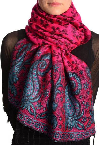 Small Clovers On Magenta Pink Pashmina With Tassels