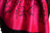 Roses Frame On Magenta Pink Pashmina With Tassels