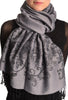 Roses Frame On Pewter Grey Pashmina With Tassels