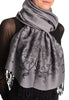 Roses Frame On Pewter Grey Pashmina With Tassels