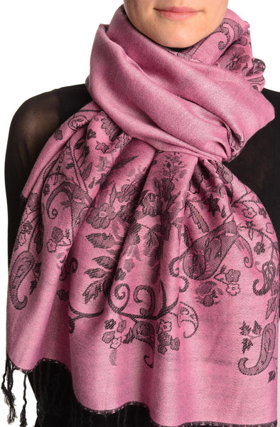 Roses Frame On Dark Pink Pashmina With Tassels