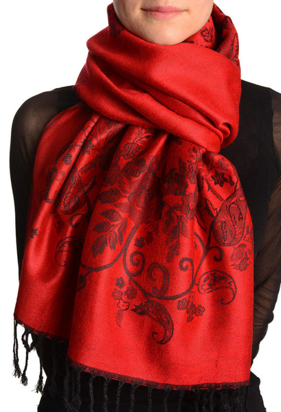 Roses Frame On Red Pashmina With Tassels