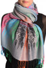 Rainbow Stripes In Grey Pashmina With Tassels