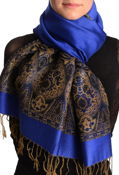 Ultramarine Blue With Lurex Ornaments Pashmina With Tassels