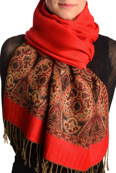 Red With Lurex Ornaments Pashmina With Tassels