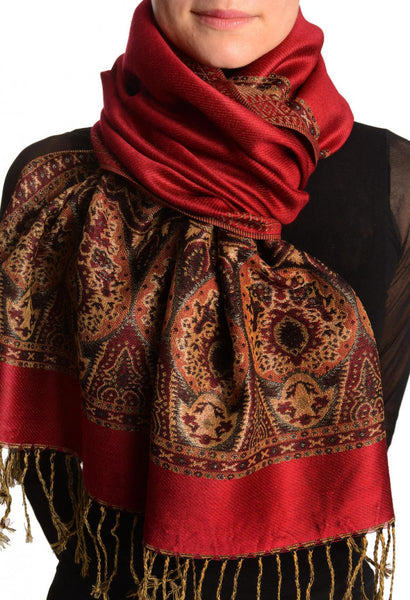 Maroon Red With Lurex Ornaments Pashmina With Tassels