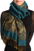 Prussian Blue With Lurex Ornaments Pashmina With Tassels
