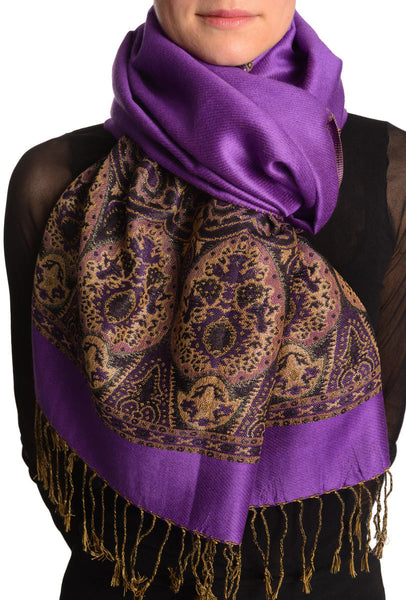 Violet Purple With Lurex Ornaments Pashmina With Tassels