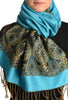 Dodger Blue With Lurex Ornaments Pashmina With Tassels