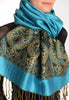 Dodger Blue With Lurex Ornaments Pashmina With Tassels
