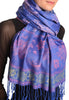 Fern & Flowers On Blue Pashmina With Tassels