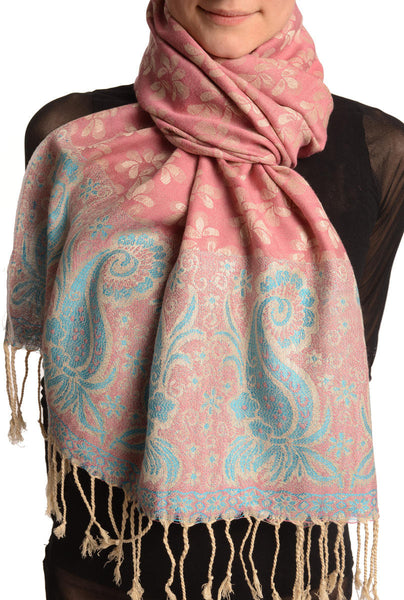 Small Clovers On Dark Chestnut Pashmina With Tassels