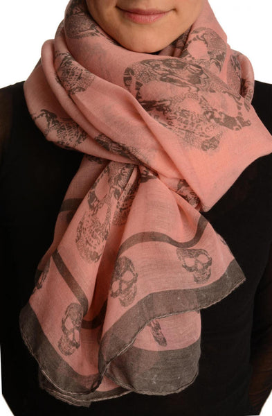 Grey Lace Skulls On Pink Unisex Scarf & Beach Sarong