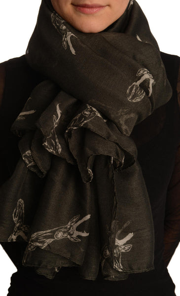 White Reindeers On Black Unisex Scarf & Beach Sarong