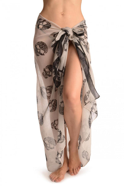 Grey Lace Skulls On White Unisex Scarf & Beach Sarong