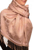 Pink Garden Flowers On Mocha Pashmina With Tassels