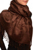 Brown Garden Flowers On Brown Pashmina With Tassels