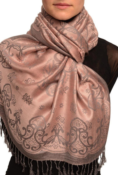 Small Butterflies On Chestnut Pink Pashmina With Tassels