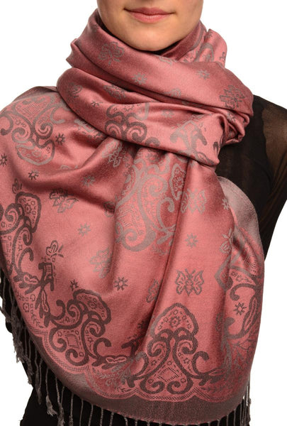 Small Butterflies On Puce Pink Pashmina With Tassels