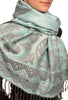 Large Paisley & Roses On Powder Blue Pashmina With Tassels