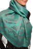 Large Paisley & Roses On Pine Green Pashmina With Tassels