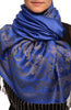 Large Paisley & Roses On Persian Blue Pashmina With Tassels